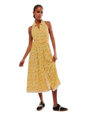 FREE PEOPLE Slice of Life Midi Dress in Lemon Sorbet Combo, Size M.
